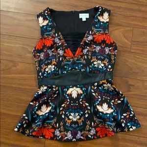 Black floral corset waisted tank top NWOT